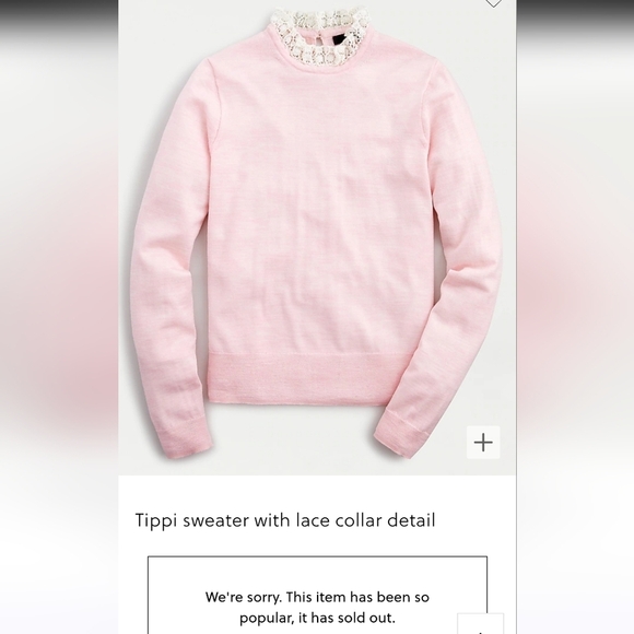 J.Crew Pink Tippi Sweater with Lace Collar 100% Merino Wool Size Medium NWOT - Picture 2 of 10